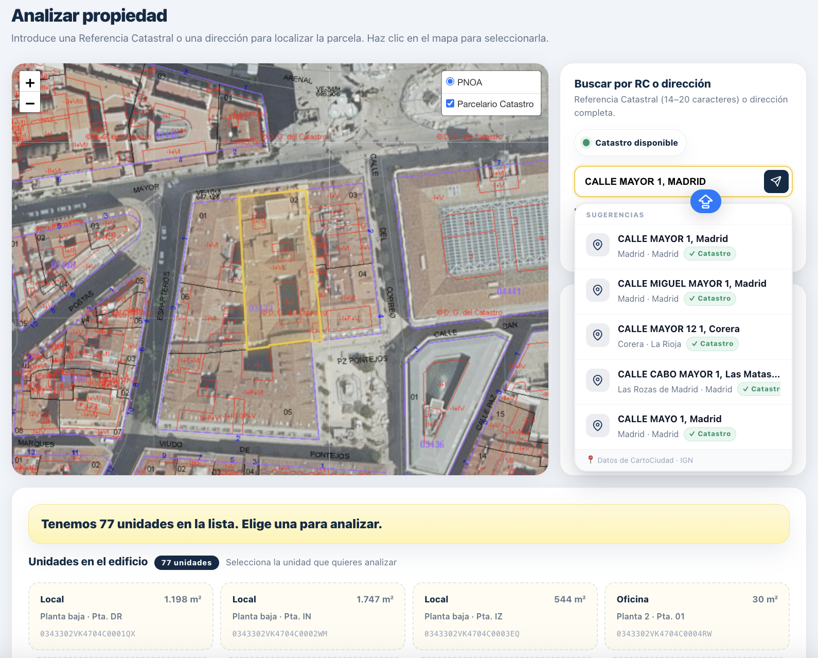 Example of Hogarfax searching by street number and municipality